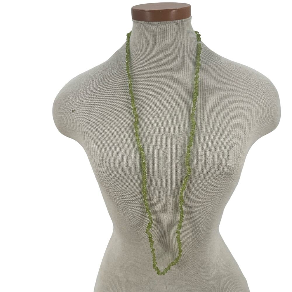 Vintage Green Peridot Chip stone beaded necklace 35 inches long